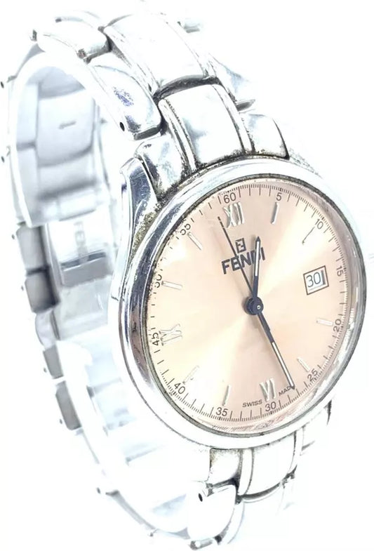 Fendi Pink Champagne Dial Quartz Watch, Stainless Steel