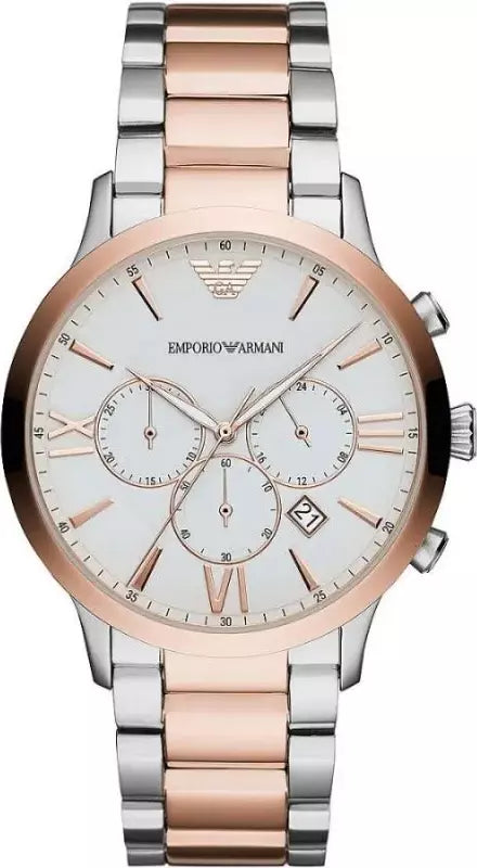Emporio Armani — Silver and Bronze Steel Chronograph Watch